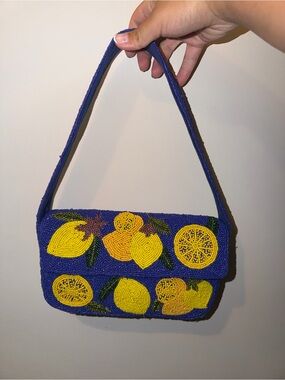 Viral Beaded Bag, blue with lemons
